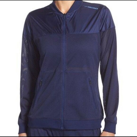 Brooks navy blue nylon and mesh full zip running jacket size M - Picture 1 of 14